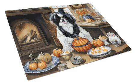 Fall Kitchen Pumpkin Pie Glass Cutting Board (Dog Breed: Japanese Chin 1784, size: large)