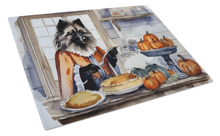Fall Kitchen Pumpkin Pie Glass Cutting Board (Dog Breed: Keeshond 1785, size: large)