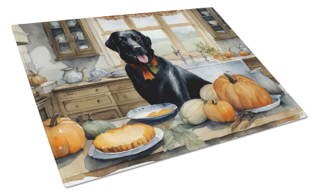 Fall Kitchen Pumpkin Pie Glass Cutting Board (Dog Breed: Labrador Retriever 1786, size: large)