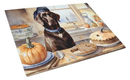 Fall Kitchen Pumpkin Pie Glass Cutting Board (Dog Breed: Labrador Retriever 1789, size: large)