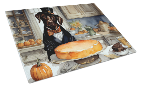 Fall Kitchen Pumpkin Pie Glass Cutting Board (Dog Breed: Labrador Retriever 1790, size: large)