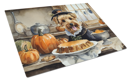 Fall Kitchen Pumpkin Pie Glass Cutting Board (Dog Breed: Lakeland Terrier 1793, size: large)