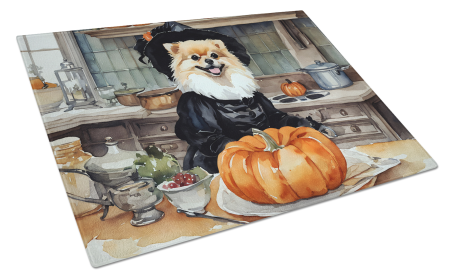 Fall Kitchen Pumpkin Pie Glass Cutting Board (Dog Breed: Pomeranian 1799, size: large)