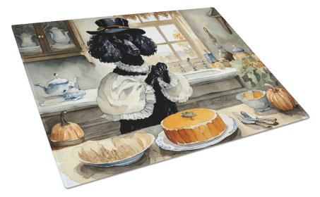 Fall Kitchen Pumpkin Pie Glass Cutting Board (Dog Breed: Poodle 1801, size: large)