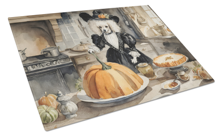 Fall Kitchen Pumpkin Pie Glass Cutting Board (Dog Breed: Poodle 1802, size: large)