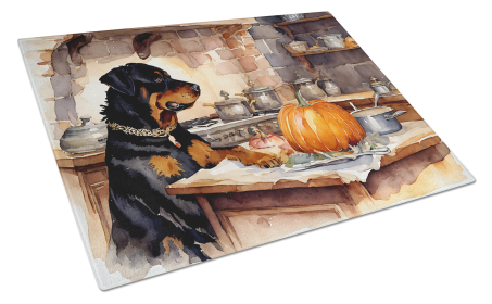 Fall Kitchen Pumpkin Pie Glass Cutting Board (Dog Breed: Rottweiler 1805, size: large)