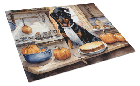 Fall Kitchen Pumpkin Pie Glass Cutting Board (Dog Breed: Rottweiler 1806, size: large)