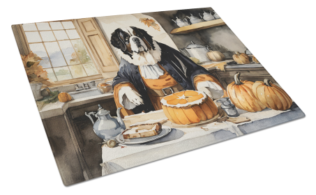 Fall Kitchen Pumpkin Pie Glass Cutting Board (Dog Breed: Saint Bernard 1807, size: large)