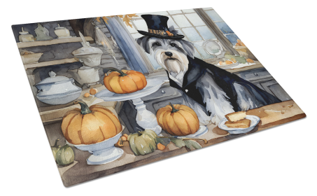 Fall Kitchen Pumpkin Pie Glass Cutting Board (Dog Breed: Schnauzer 1809, size: large)