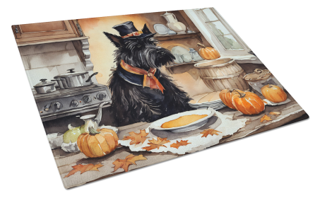 Fall Kitchen Pumpkin Pie Glass Cutting Board (Dog Breed: Scottish Terrier 1811, size: large)