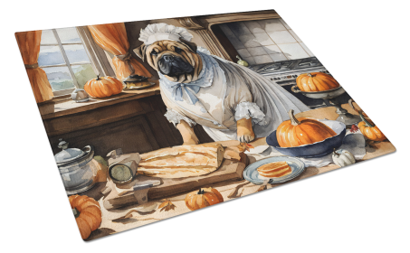 Fall Kitchen Pumpkin Pie Glass Cutting Board (Dog Breed: Shar Pei 1812, size: large)