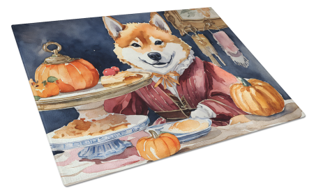Fall Kitchen Pumpkin Pie Glass Cutting Board (Dog Breed: Shiba Inu 1814, size: large)