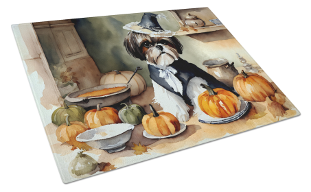 Fall Kitchen Pumpkin Pie Glass Cutting Board (Dog Breed: Shih Tzu 1815, size: large)