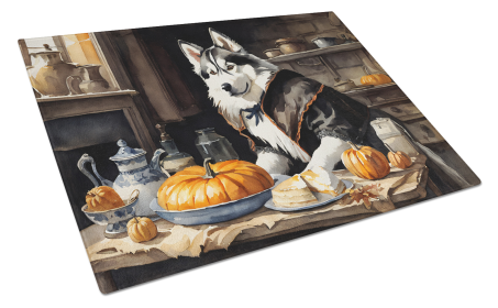 Fall Kitchen Pumpkin Pie Glass Cutting Board (Dog Breed: Siberian Husky 1817, size: large)