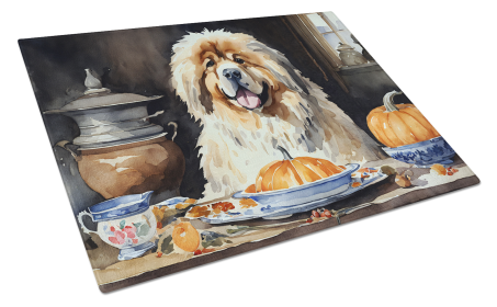 Fall Kitchen Pumpkin Pie Glass Cutting Board (Dog Breed: Tibetan Mastiff 1819, size: large)