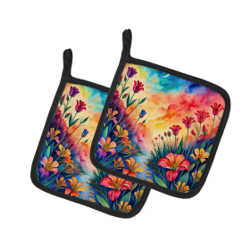 Colorful Flowers Pair of Pot Holders (Design: Alstroemerias 1921, size: 7.5HX7.5W)