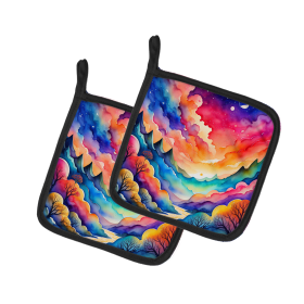 Colorful Flowers Pair of Pot Holders (Design: Amaranths 1922, size: 7.5HX7.5W)