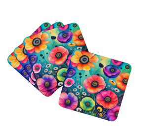 Colorful Flowers Foam Coasters (Design: Anemones 1923, size: 3.5)