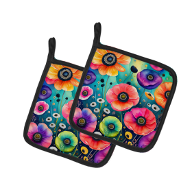 Colorful Flowers Pair of Pot Holders (Design: Anemones 1923, size: 7.5HX7.5W)