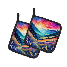 Colorful Flowers Pair of Pot Holders (Design: Annual Larkspur 1924, size: 7.5HX7.5W)