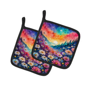 Colorful Flowers Pair of Pot Holders (Design: Asters 1925, size: 7.5HX7.5W)