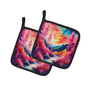 Colorful Flowers Pair of Pot Holders (Design: Astilbe 1926, size: 7.5HX7.5W)