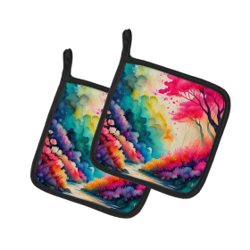 Colorful Flowers Pair of Pot Holders (Design: Azaleas 1927, size: 7.5HX7.5W)
