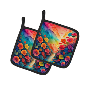Colorful Flowers Pair of Pot Holders (Design: Begonias 1930, size: 7.5HX7.5W)