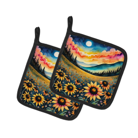 Colorful Flowers Pair of Pot Holders (Design: Black-eyed Susans 1931, size: 7.5HX7.5W)