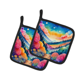Colorful Flowers Pair of Pot Holders (Design: Brunia 1933, size: 7.5HX7.5W)