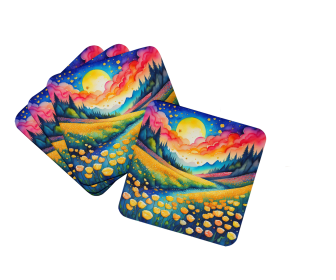 Colorful Flowers Foam Coasters (Design: Buttercups 1934, size: 3.5)