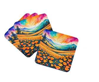 Colorful Flowers Foam Coasters (Design: California poppies 1935, size: 3.5)