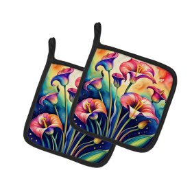 Colorful Flowers Pair of Pot Holders (Design: Calla Lilies 1937, size: 7.5HX7.5W)