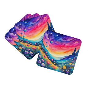 Colorful Flowers Foam Coasters (Design: Campanula 1938, size: 3.5)