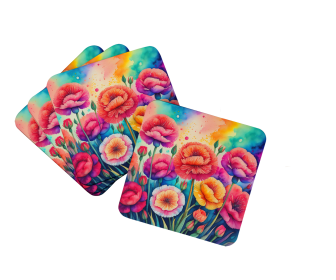Colorful Flowers Foam Coasters (Design: Carnations 1939, size: 3.5)