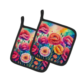 Colorful Flowers Pair of Pot Holders (Design: Carnations 1939, size: 7.5HX7.5W)