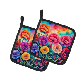 Colorful Flowers Pair of Pot Holders (Design: Carnations 1940, size: 7.5HX7.5W)