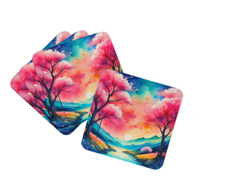 Colorful Flowers Foam Coasters (Design: Cherry Blossoms 1942, size: 3.5)