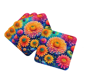 Colorful Flowers Foam Coasters (Design: Chrysanthemums 1943, size: 3.5)