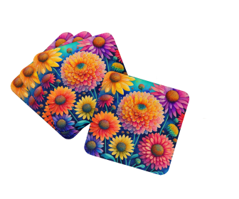 Colorful Flowers Foam Coasters (Design: Chrysanthemums 1944, size: 3.5)