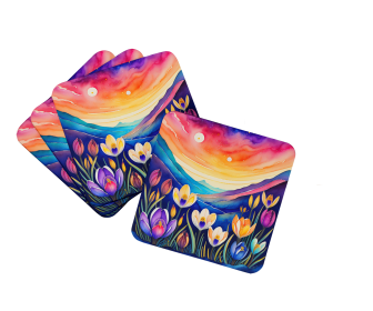 Colorful Flowers Foam Coasters (Design: Crocus 1945, size: 3.5)
