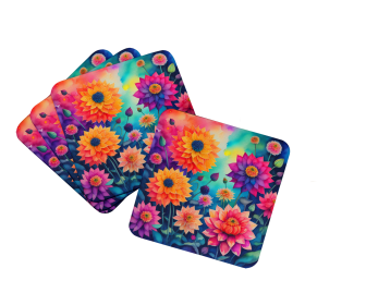 Colorful Flowers Foam Coasters (Design: Dahlias 1949, size: 3.5)