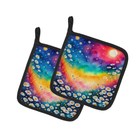 Colorful Flowers Pair of Pot Holders (Design: Daisies 1950, size: 7.5HX7.5W)