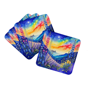 Colorful Flowers Foam Coasters (Design: Delphinium 1952, size: 3.5)
