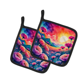 Colorful Flowers Pair of Pot Holders (Design: Dianthus 1953, size: 7.5HX7.5W)