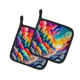 Colorful Flowers Pair of Pot Holders (Design: Dusty Miller 1954, size: 7.5HX7.5W)