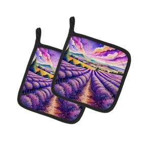 Colorful Flowers Pair of Pot Holders (Design: English Lavender 1955, size: 7.5HX7.5W)