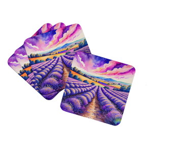 Colorful Flowers Foam Coasters (Design: English Lavender 1956, size: 3.5)