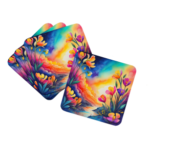 Colorful Flowers Foam Coasters (Design: Freesia 1958, size: 3.5)