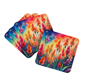 Colorful Flowers Foam Coasters (Design: Gladiolus 1961, size: 3.5)